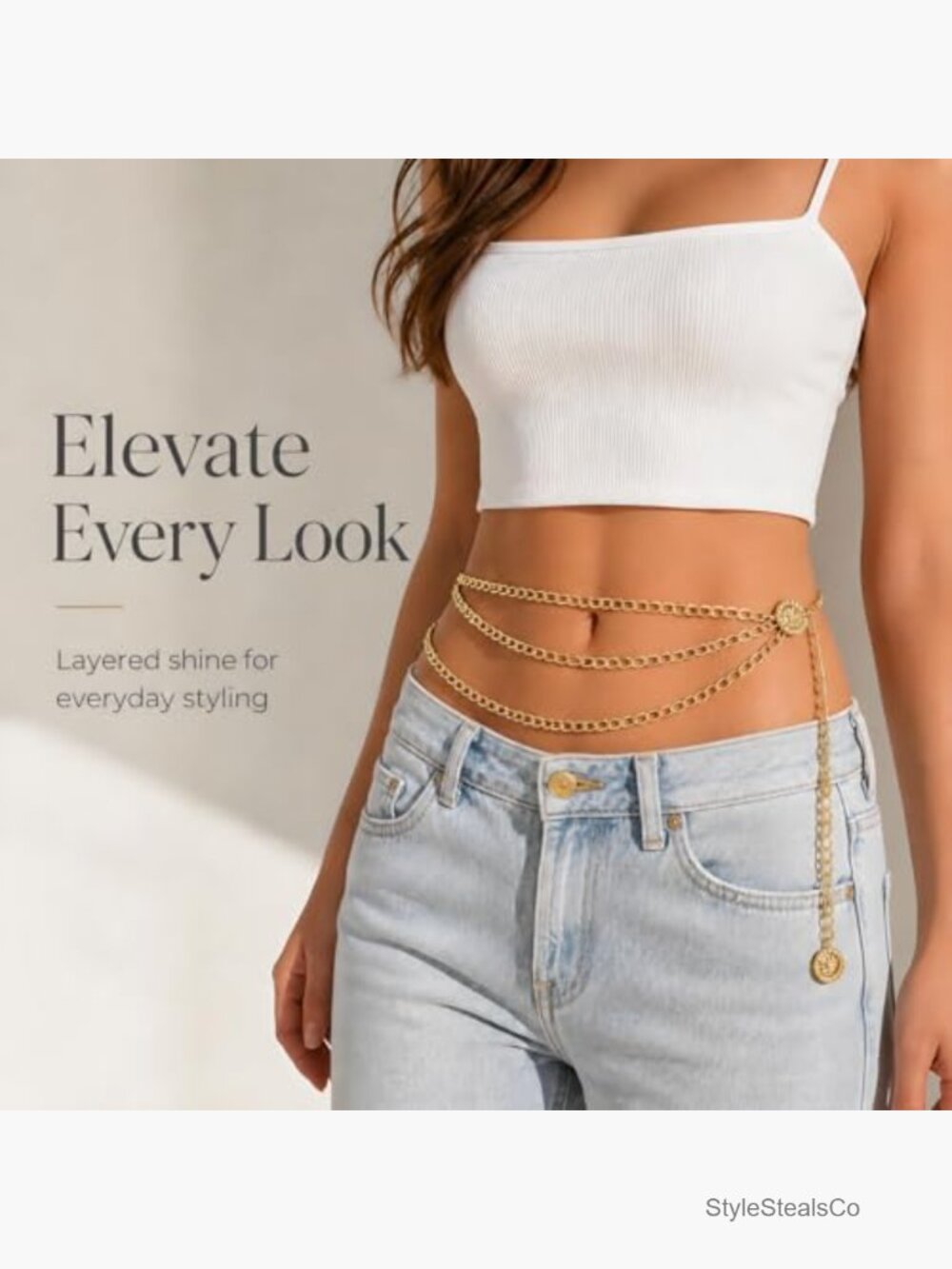 Multilayer Metal Waist Chain Belt, Adjustable Chain Belts for Dress, Snag-Free - Picture 5 of 7